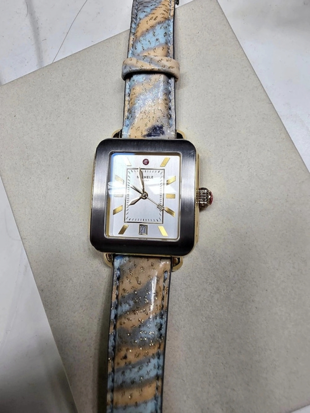 Michele Deco Sport Gold-Tone Watch in Blue & Gold